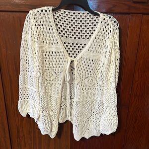 SHEIN Cream Crochet Cardigan Sweater
